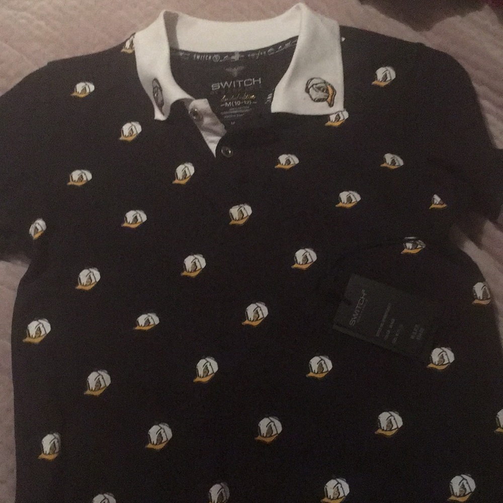 POLO SHIRT BOY’S M 10-12 SWITCH BLACK WHITE DUCK